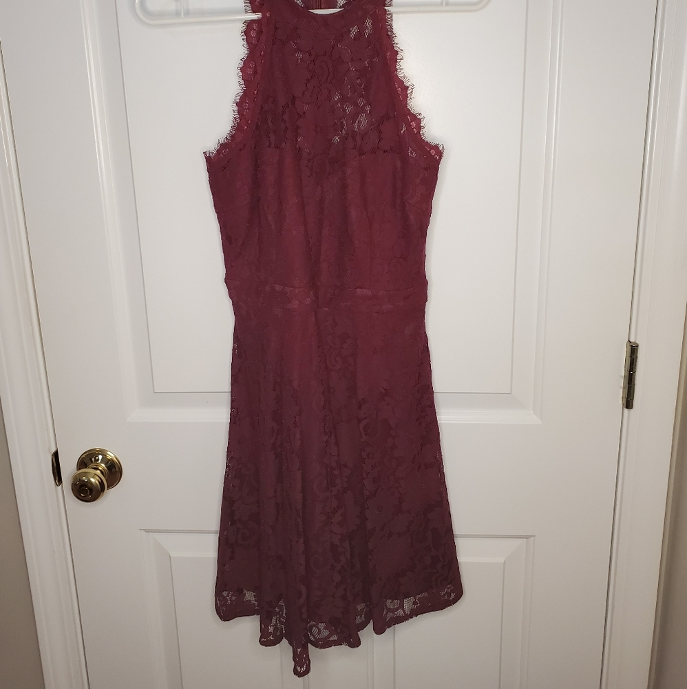 Lulu's Burgundy Lace Halter Dress